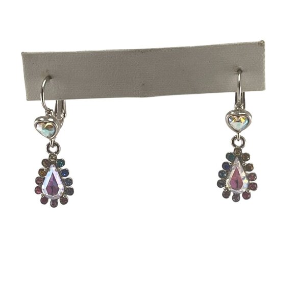 Kirks Folly Swarovski Crystal Leverback Earrings Rainbow Rhinestones Dangle Retr - Picture 10 of 11